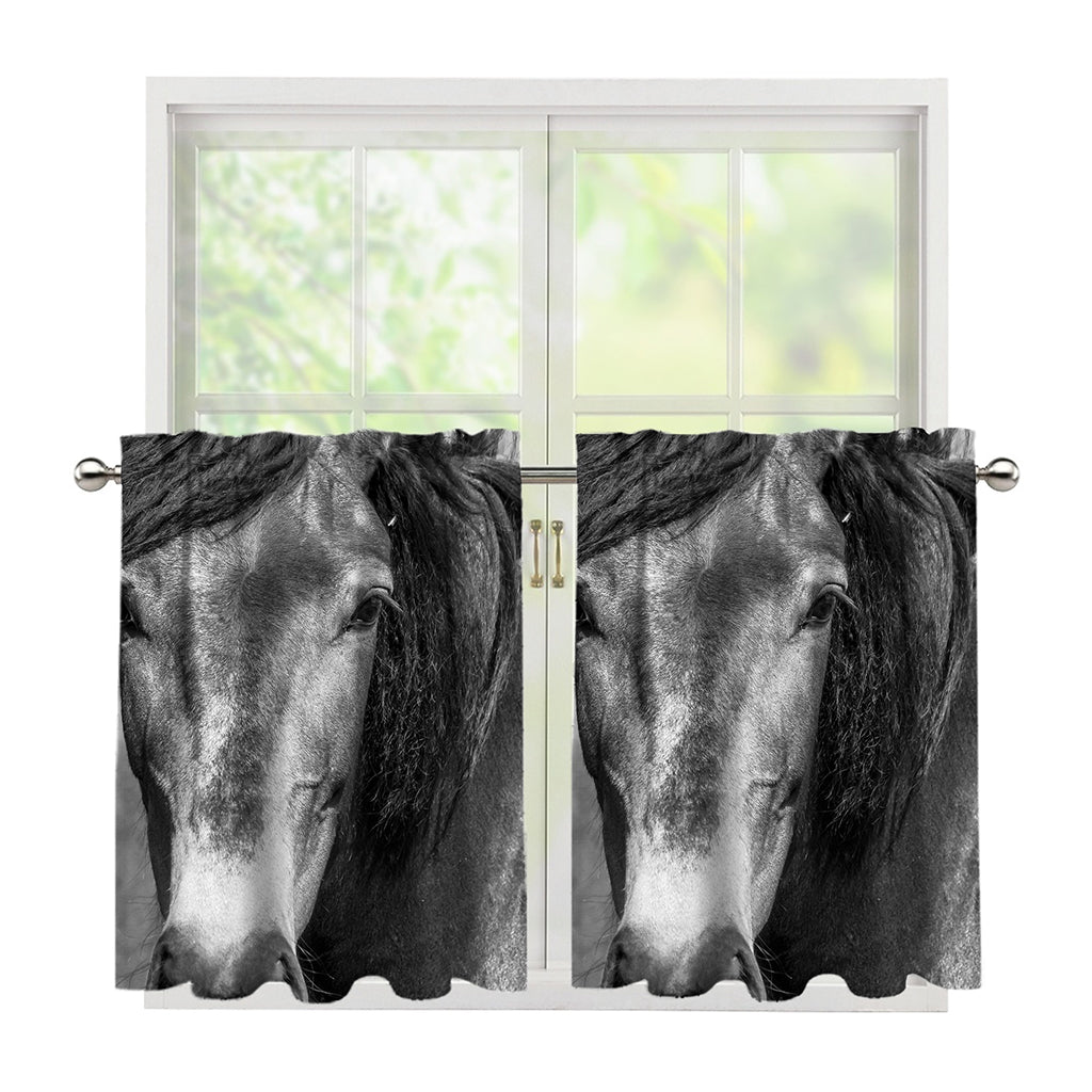 Monochrome Horse Print Tier Curtains