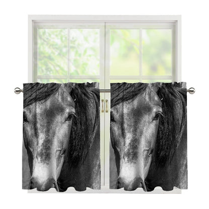Monochrome Horse Print Tier Curtains