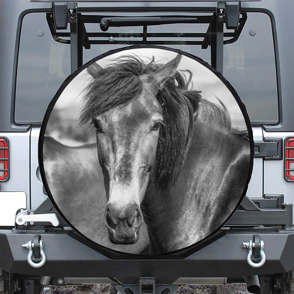 Monochrome Horse Print Tire Cover