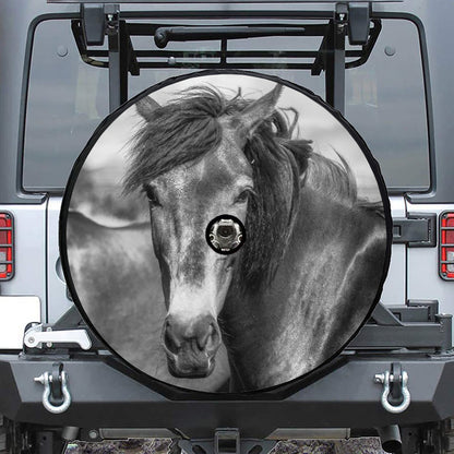 Monochrome Horse Print Tire Cover With Camera Hole