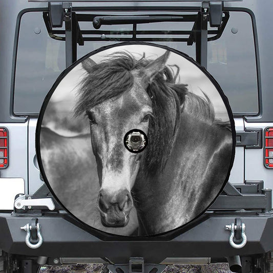 Monochrome Horse Print Tire Cover With Camera Hole