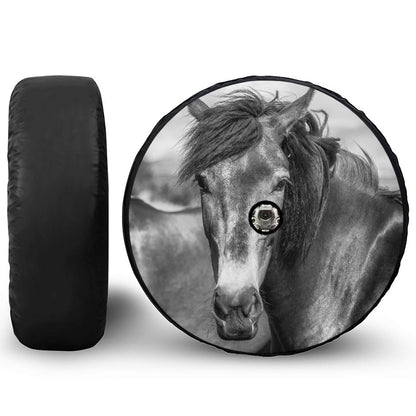 Monochrome Horse Print Tire Cover With Camera Hole