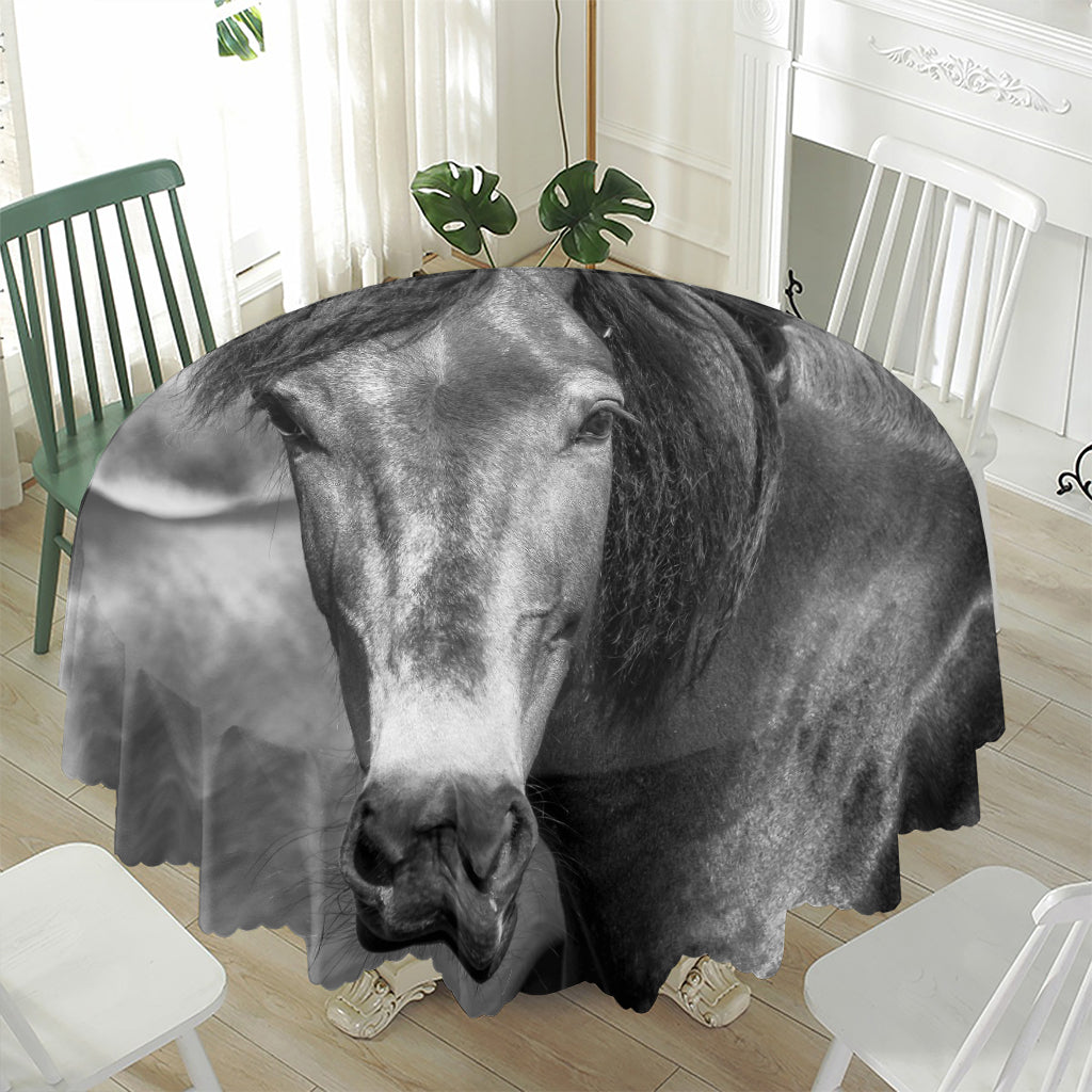Monochrome Horse Print Waterproof Round Tablecloth