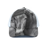 Monochrome Horse Print White Mesh Trucker Cap