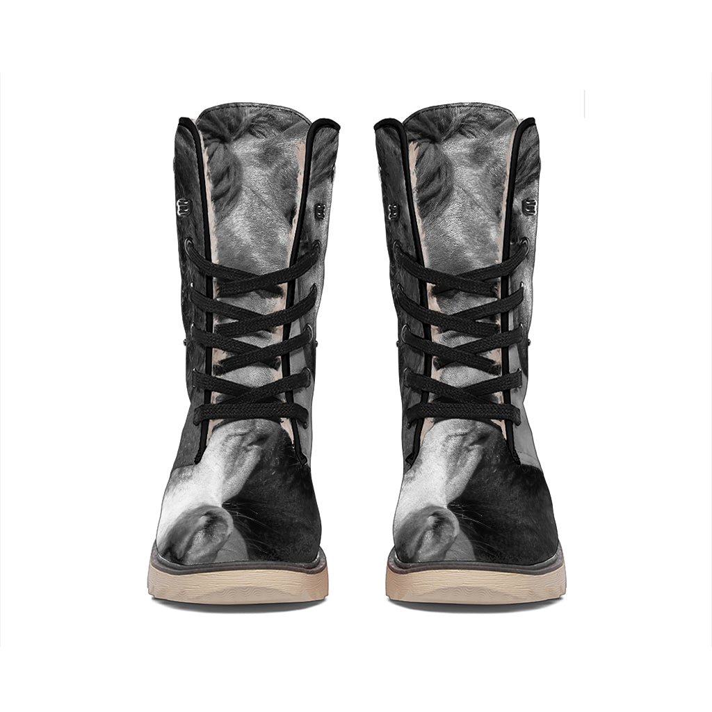 Monochrome Horse Print Winter Boots