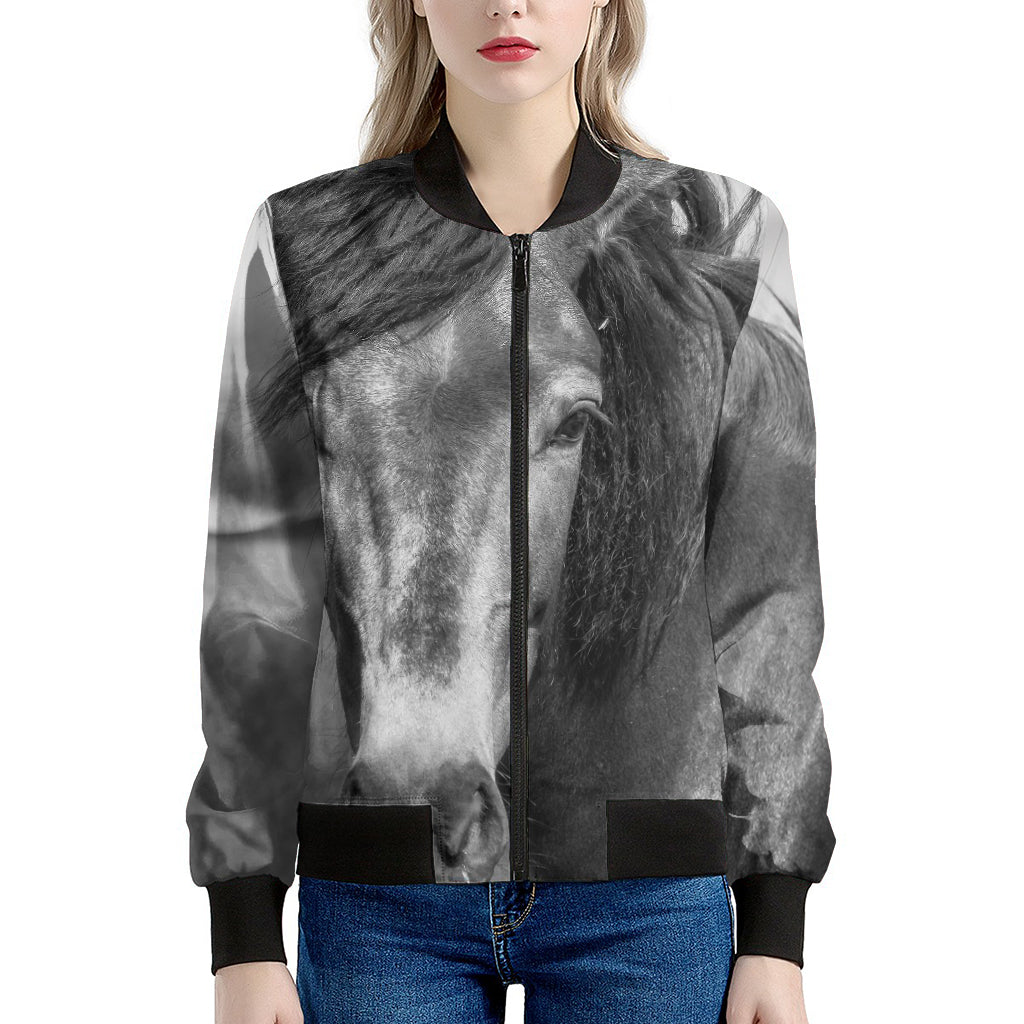 Monochrome Horse Print Women's Bomber Jacket