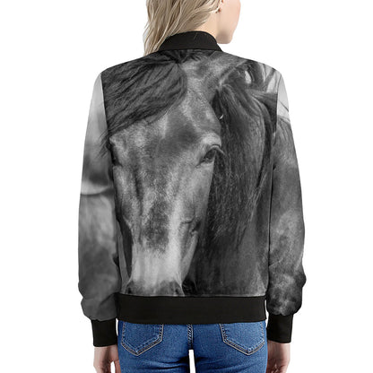 Monochrome Horse Print Women's Bomber Jacket