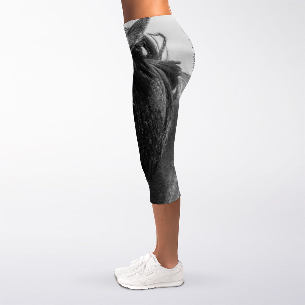 Monochrome Horse Print Women's Capri Leggings