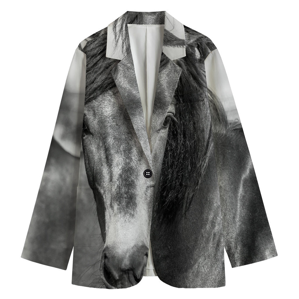 Monochrome Horse Print Women's Cotton Blazer