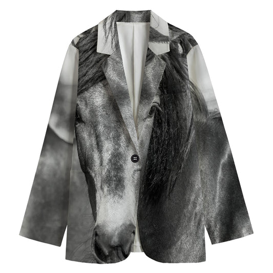Monochrome Horse Print Women's Cotton Blazer