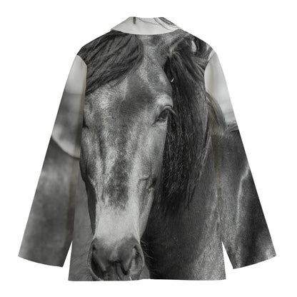 Monochrome Horse Print Women's Cotton Blazer
