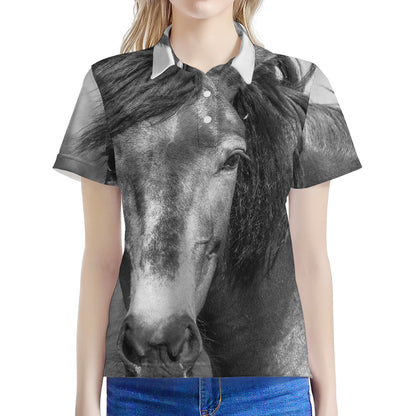 Monochrome Horse Print Women's Polo Shirt