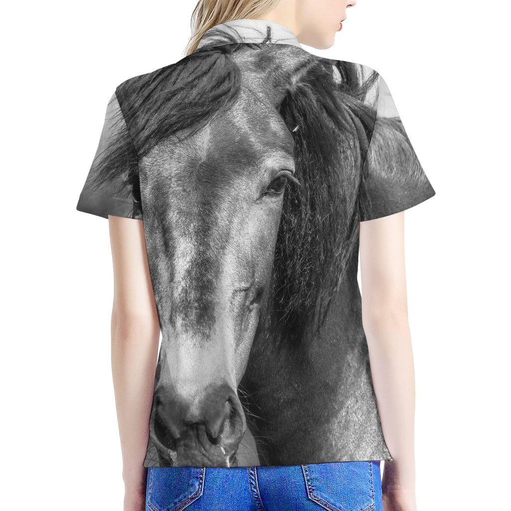 Monochrome Horse Print Women's Polo Shirt