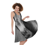 Monochrome Horse Print Women's Sleeveless Dress