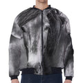 Monochrome Horse Print Zip Sleeve Bomber Jacket