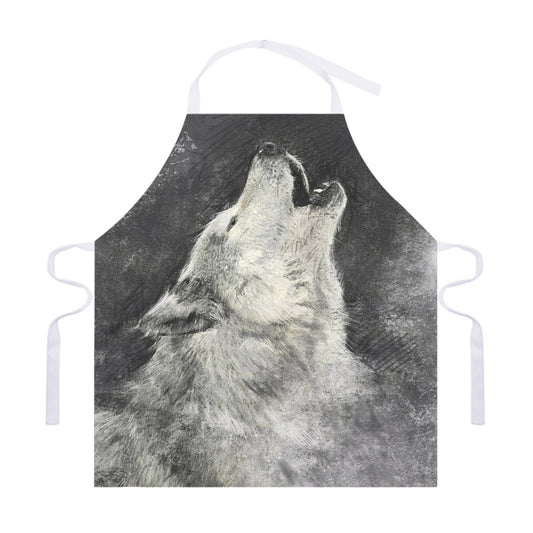 Monochrome Howling Wolf Print Adjustable Apron
