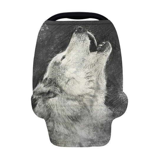 Monochrome Howling Wolf Print Baby Seat Cover
