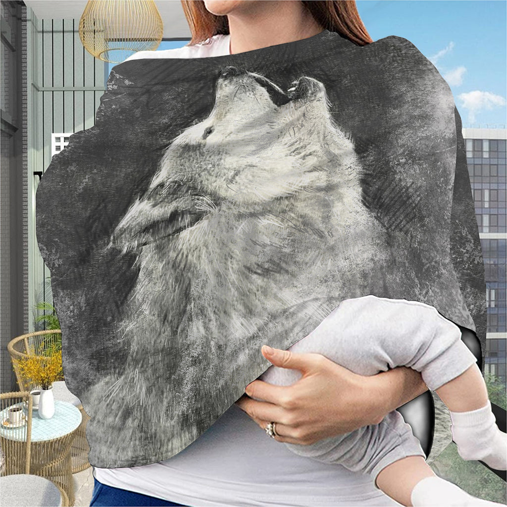 Monochrome Howling Wolf Print Baby Seat Cover