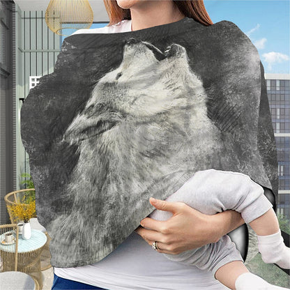 Monochrome Howling Wolf Print Baby Seat Cover
