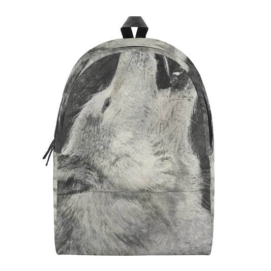 Monochrome Howling Wolf Print Backpack