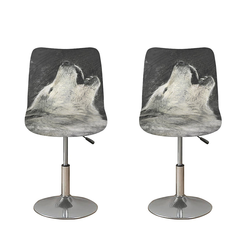 Monochrome Howling Wolf Print Bar Stool Covers