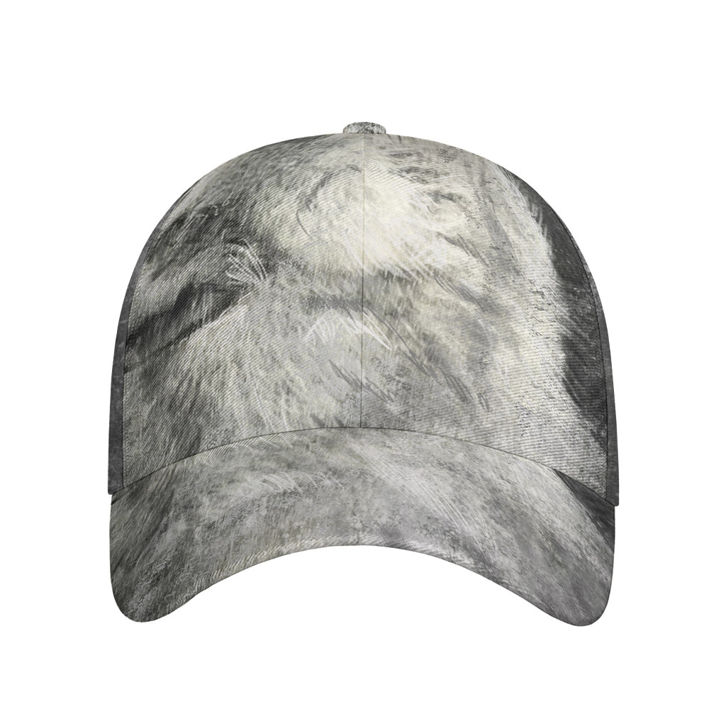 Monochrome Howling Wolf Print Baseball Cap