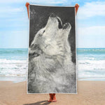 Monochrome Howling Wolf Print Beach Towel