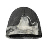 Monochrome Howling Wolf Print Beanie