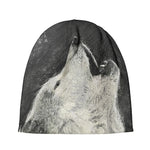 Monochrome Howling Wolf Print Beanie