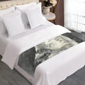 Monochrome Howling Wolf Print Bed Runner