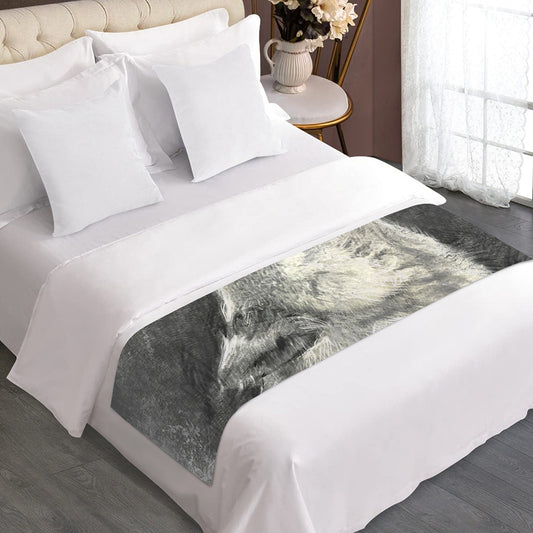 Monochrome Howling Wolf Print Bed Runner