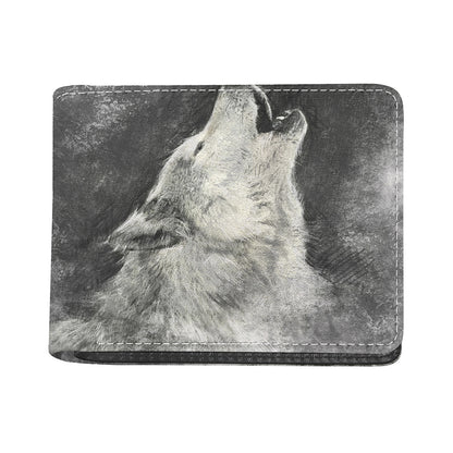 Monochrome Howling Wolf Print Bifold Wallet