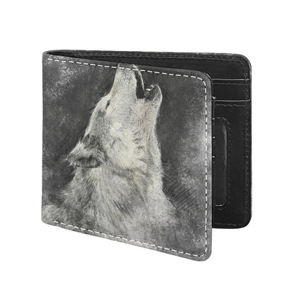 Monochrome Howling Wolf Print Bifold Wallet