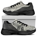 Monochrome Howling Wolf Print Black Chunky Shoes