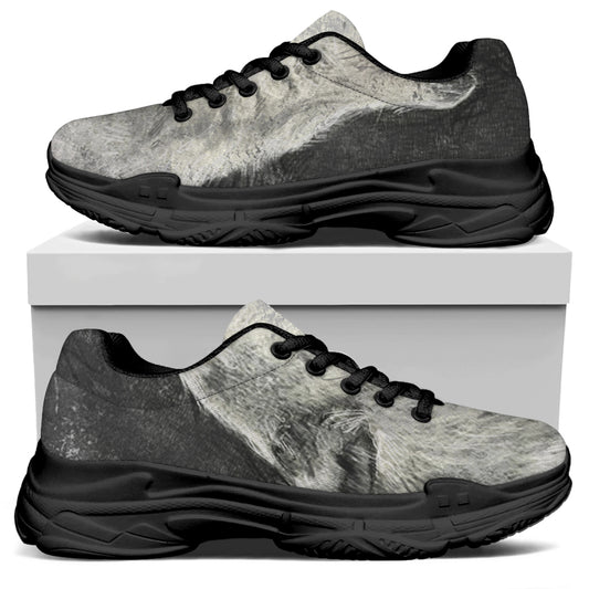Monochrome Howling Wolf Print Black Chunky Shoes