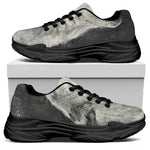 Monochrome Howling Wolf Print Black Chunky Shoes