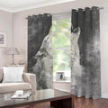 Monochrome Howling Wolf Print Dimout Grommet Curtains