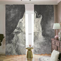 Monochrome Howling Wolf Print Dimout Pencil Pleat Curtains
