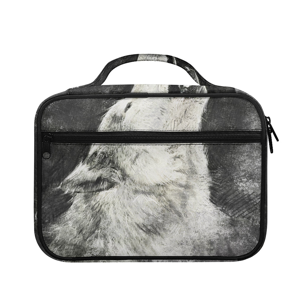 Monochrome Howling Wolf Print Briefcase Bible Bag