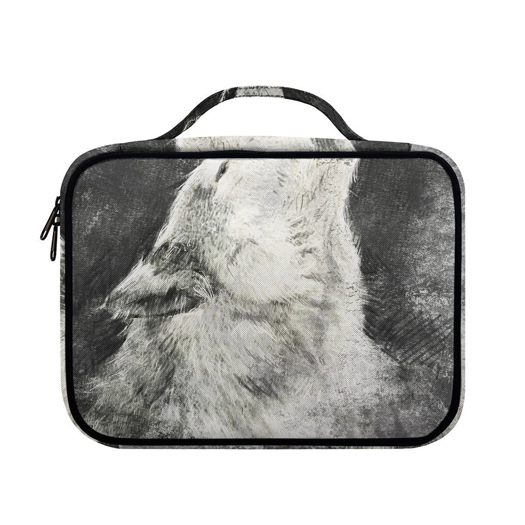 Monochrome Howling Wolf Print Briefcase Bible Bag