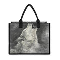 Monochrome Howling Wolf Print Canvas Tote Bag