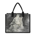 Monochrome Howling Wolf Print Canvas Tote Bag