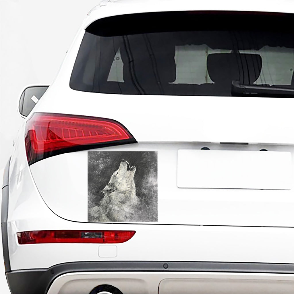 Monochrome Howling Wolf Print Car Sticker
