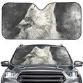 Monochrome Howling Wolf Print Car Windshield Sun Shade