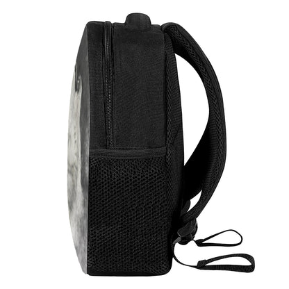 Monochrome Howling Wolf Print Casual Backpack
