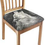 Monochrome Howling Wolf Print Chair Cushion Cover