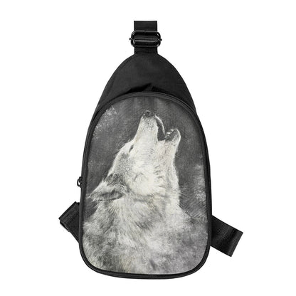Monochrome Howling Wolf Print Chest Bag