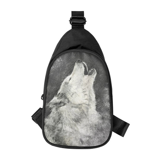 Monochrome Howling Wolf Print Chest Bag