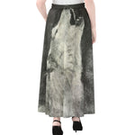 Monochrome Howling Wolf Print Chiffon Maxi Skirt