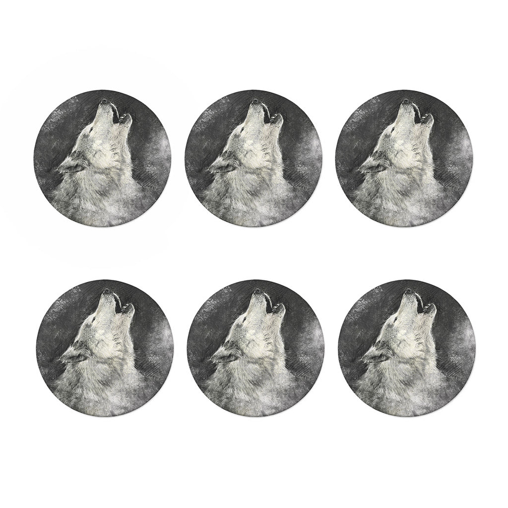 Monochrome Howling Wolf Print Coaster Set